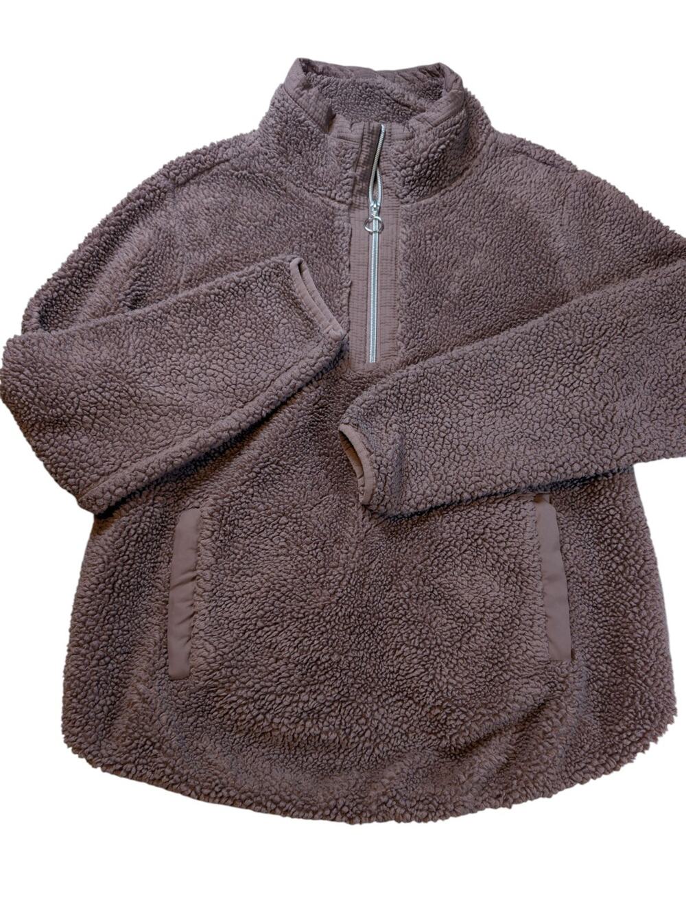 Mesh + Lace Faux Sherpa Half-Zip Pullover Sweatshirt Large Mauve Y2K